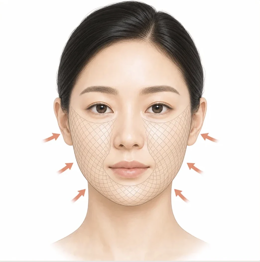 고우리 스킨부스터 - 얼굴 전체에 그물망을 깔아 당겨 조여 주는 타이트닝 원리